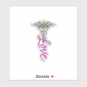 Sticker Infirmière Amour Caducée Floral Médical Design Ver