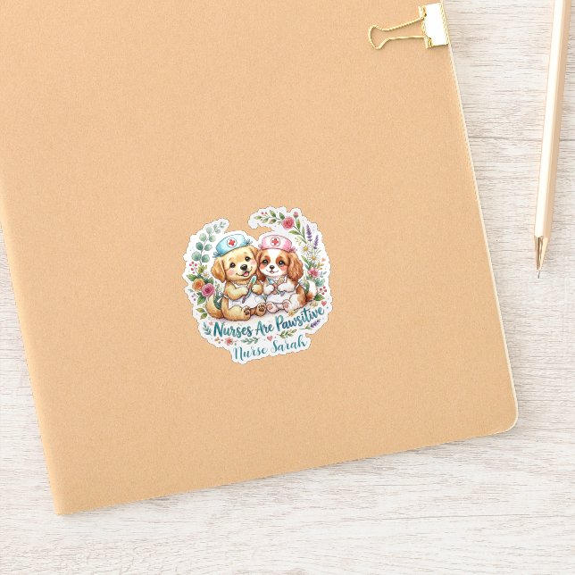 Sticker Infirmière Chiot Mignonne Pawsitive Aquarelle Pers (Carnet)