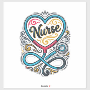 Sticker Infirmière Cœur Stéthoscope Dessin de Gravure Vint