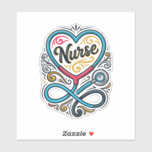 Sticker Infirmière Cœur Stéthoscope Dessin de Gravure Vint