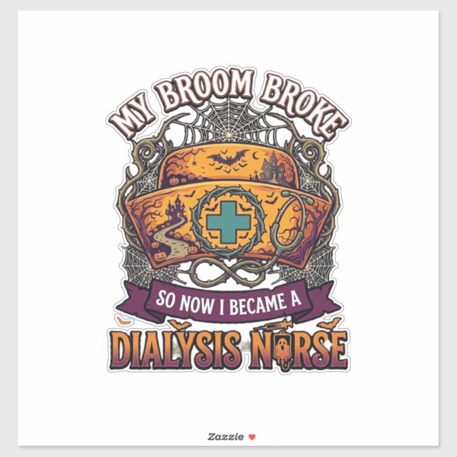 Sticker Infirmière de dialyse de balai cassé Halloween Cas (Feuille)