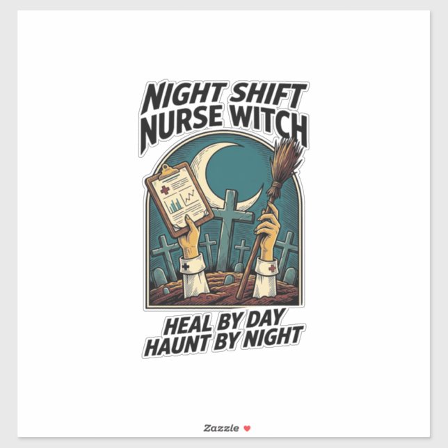 Sticker Infirmière de nuit Sorcière Rétro Halloween Tee (Feuille)