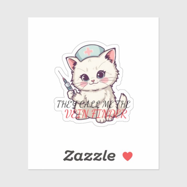 Sticker Infirmière Drôle Chat Le Localisateur de Veine Per (Feuille)