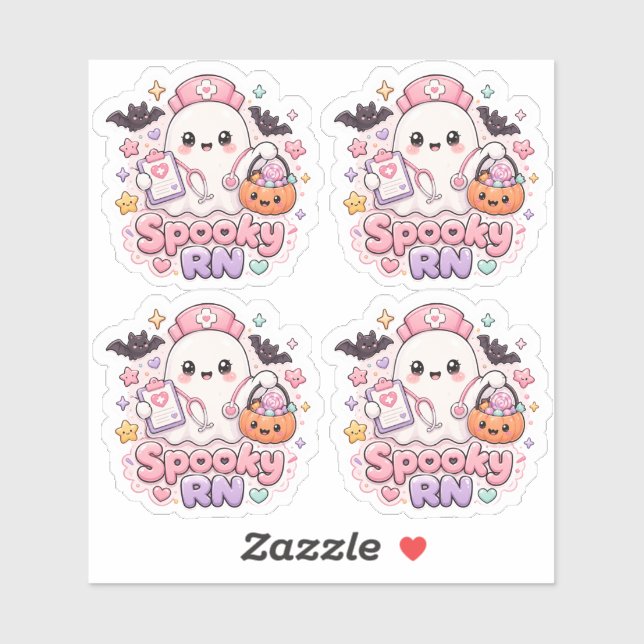 Sticker Infirmière fantôme mignonne Halloween RN effrayant (Feuille)