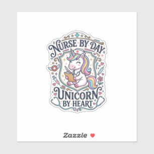 Sticker Infirmière Licorne le Jour Licorne de Cœur Fond Bl