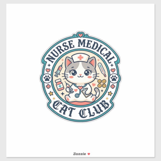 Sticker Infirmière médicale chat drôle conception amateur  (Feuille)