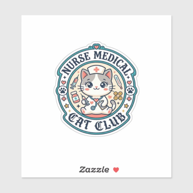 Sticker Infirmière médicale chat drôle conception amateur  (Feuille)