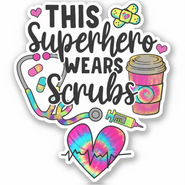 Sticker Infirmière Superhero Scrubs Rainbow Nurse (Devant)