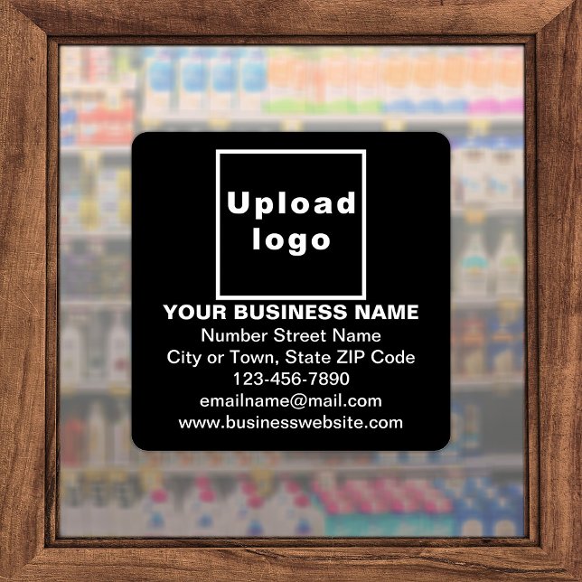 Sticker Information d'affaires sur le grand Carré noir Vin (Advertise your business. Your business brand on black square vinyl sticker.)