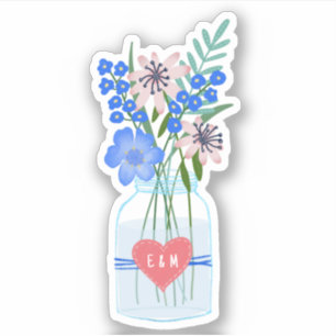 Sticker Initiales de coeur Rustique Mariage