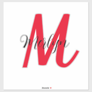 Sticker Initiales Monogrammes Noir Rouge Gras Nom du texte