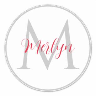 Sticker Initiales Monogrammes Nom personnalisé Gris Rouge