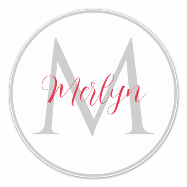 Sticker Initiales Monogrammes Nom personnalisé Gris Rouge  (Devant)