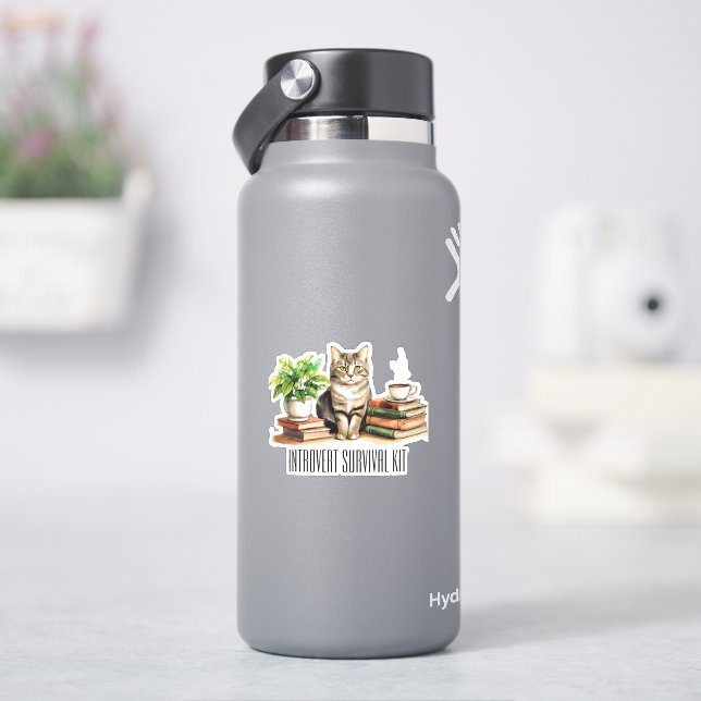 Sticker Introvert kit de survie (Cat, plante, café, livres (HydroFlask)