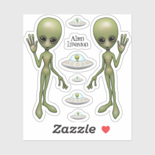 Sticker Invasion Alien Soucoupe volante Espace OVNI
