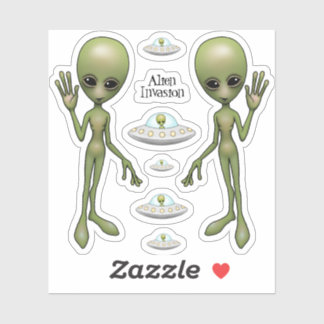 Sticker Invasion Alien Soucoupe volante Espace OVNI