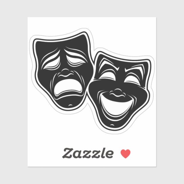 Sticker Inverted Black And White Comedy And Tragedy Masks (Feuille)