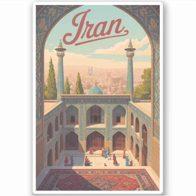Sticker Iran Skyline Illustration Travel Art Vintage (Devant)