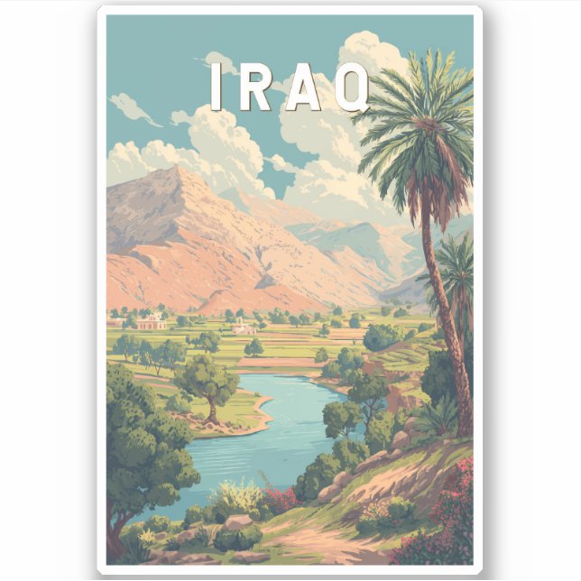 Sticker Iraq Illustration Travel Art Vintage (Devant)