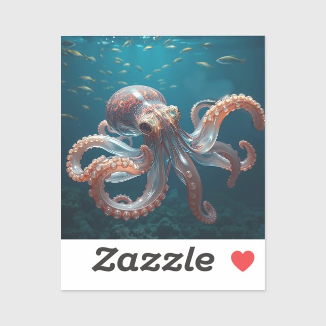 Sticker Iridescent Glass Octopus Art | Deep Sea Fantasy   (Feuille)