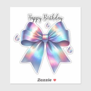 Sticker Iridescente Bow Teardrop Joyeux anniversaire