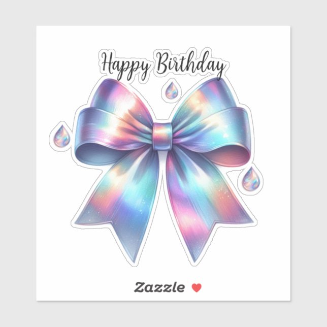 Sticker Iridescente Bow Teardrop Joyeux anniversaire (Feuille)