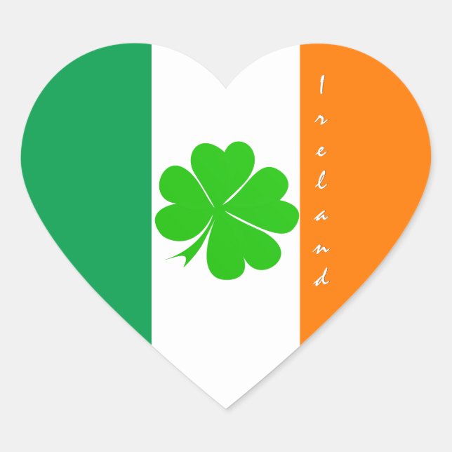 Sticker Irlande, Shamrock, Coeur, Drapeau irlandai (Devant)