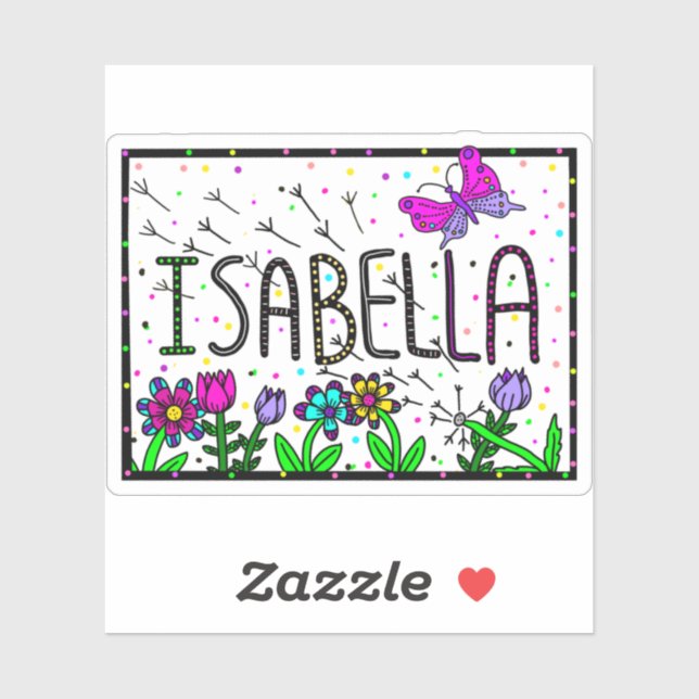 Sticker Isabella - Le nom Isabella dessin lunique (Feuille)