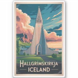 Sticker Islande Hallgrimskirkja Illustration Voyage Art