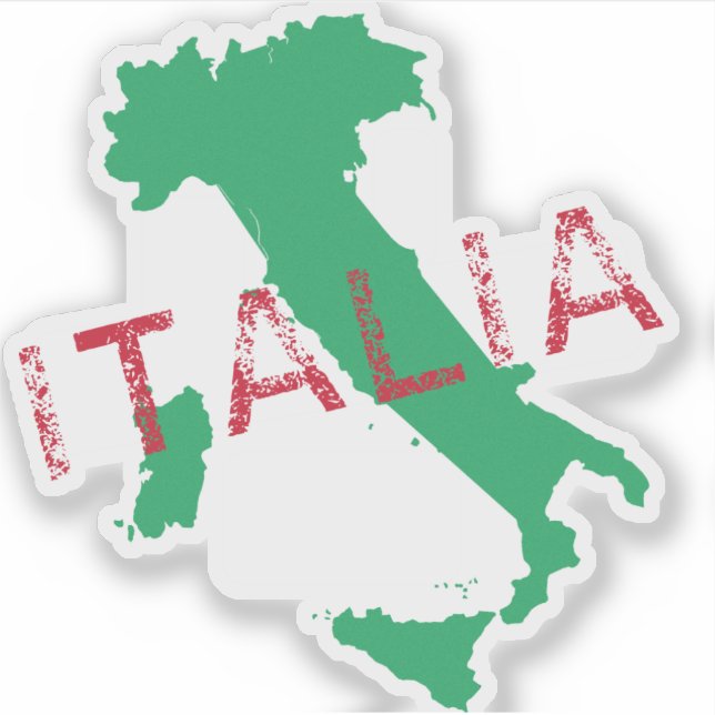 Sticker Italie carte art avec le nom Italia rouge et vert (Devant)