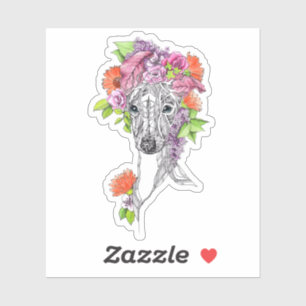 Sticker Italien greyhound whippet chien portrait fleurs ar