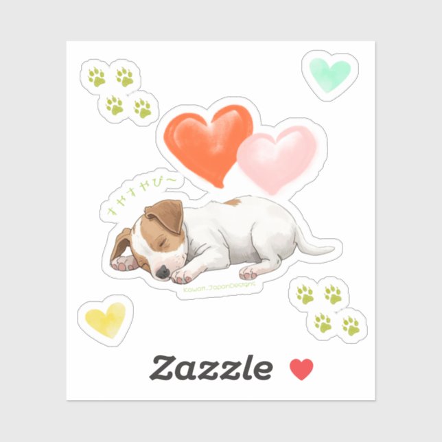 Sticker Jack Russell Terrier 寝ている姿がかわいい子犬ちゃん♡オリジナルステッカー (Feuille)