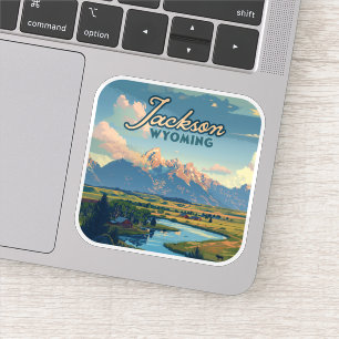 Sticker Jackson Hole Wyoming Ranch Tetons Mountains Retro