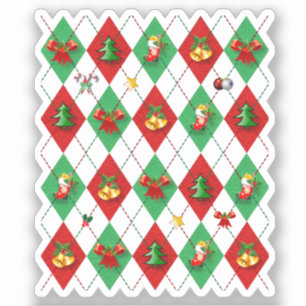Sticker Jacquard rouge et vert Motif Noël