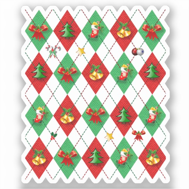 Sticker Jacquard rouge et vert Motif Noël (Recto)