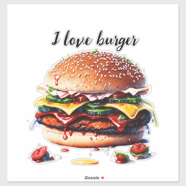 Sticker J'adore le hamburger (Feuille)