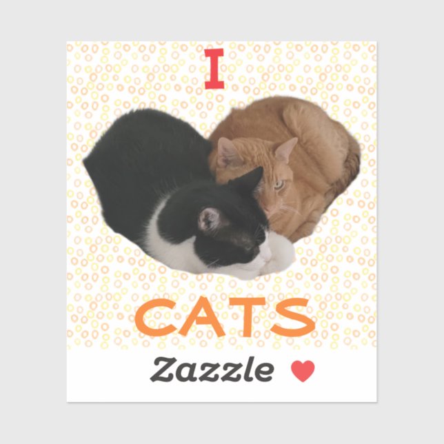 Sticker J'adore les chats avec un cœur de chat (Feuille)