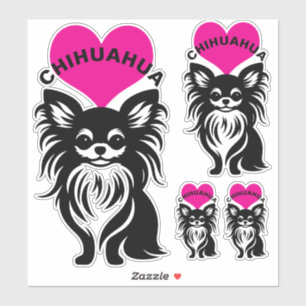 Sticker J'adore les chiouas à poil long, joli chiot