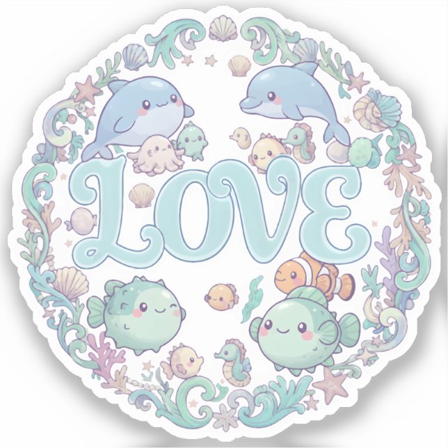 Sticker J'adore les petits animaux mignons de la mer en st (Recto)