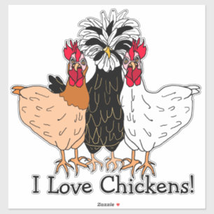 Sticker J'adore les poulets dessinés à la main