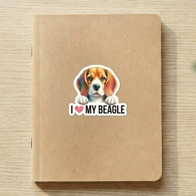 Sticker J'adore l'os de mon basset (I love my beagle on journal)