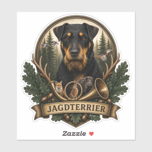 Sticker Jagdterrier,  Logo de chasse (Feuille)