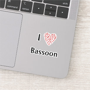Sticker J'aime Basson Cœur Rouge De Notes De Musique Vinyl