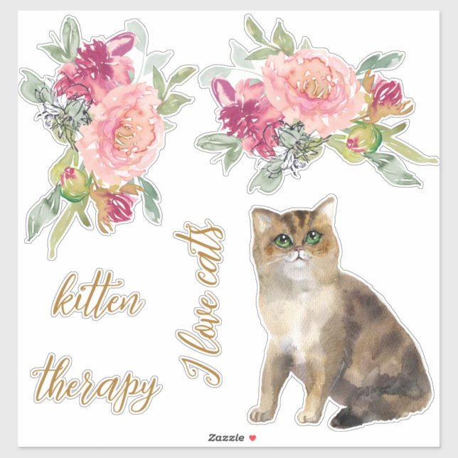 Sticker J'Aime Chats Et Fleurs Fille (Feuille)
