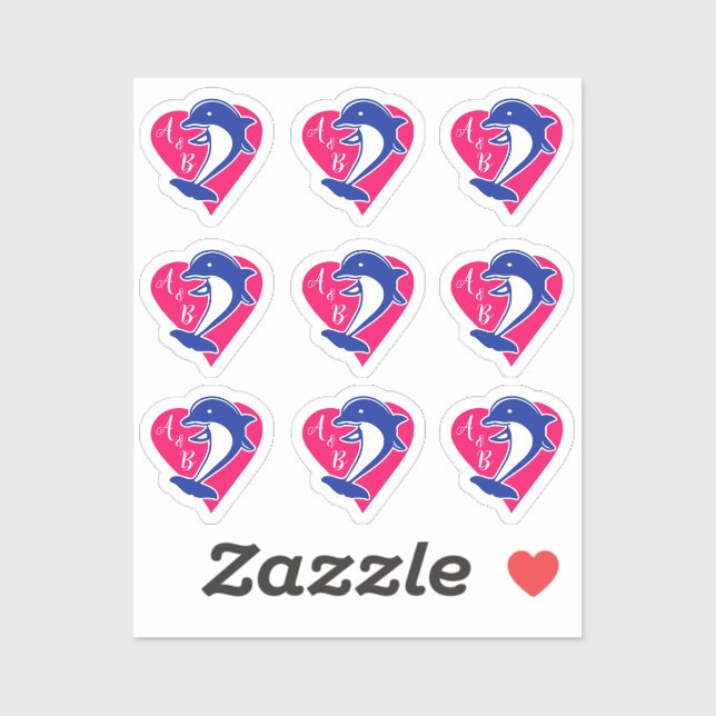 Sticker J'aime cœur de dauphin (Feuille)