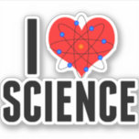 Sticker J'aime la science<br><div class="desc">Un autocollant de science génial pour un scientifique ou un professeur de sciences qui aime enseigner la science et faire des expériences. I Love Science design avec un modèle atome cool enveloppé autour d'un coeur.</div>