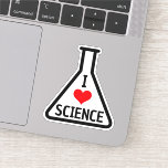 Sticker J'aime la science Erlenmeyer flacon<br><div class="desc">Sticker avec le texte "I love (red heart) science" à l'intérieur d'un contour noir d'un flacon Erlenmeyer.</div>