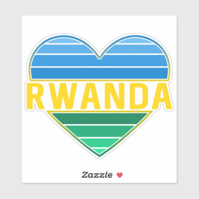 Sticker J'aime le Rwanda, le coeur rwandais rwandais (Feuille)