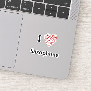 Sticker J'aime le Saxophone Cœur Rouge de Notes de Musique