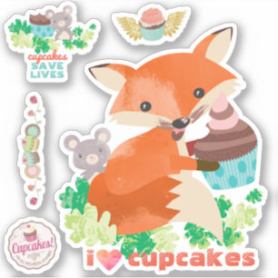 Sticker J'aime les cupcakes mignon souris renard visage de